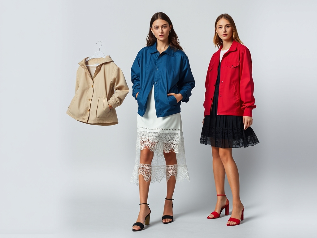 Windbreaker Jacket Lace Trimmed Skirt Heeled Mules